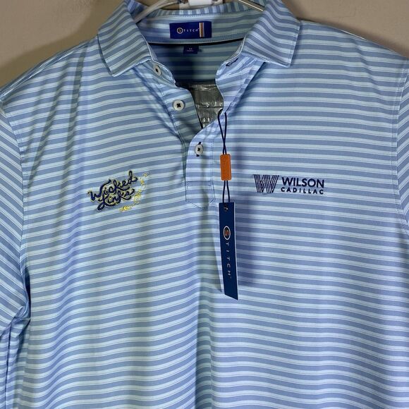 Stitch Golf Tour Broome Stripe Polo Shirt  Wicked Links Blue Men’s Medium - Picture 1 of 15